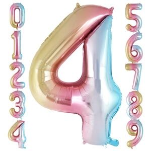 Nib rainbow gradient Multicolor Number 4 birthday 40” Foil Balloon